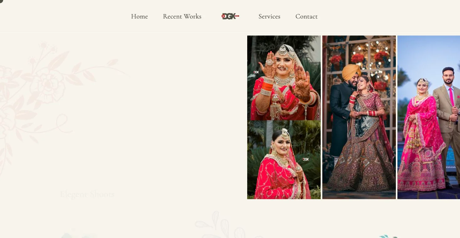 DGX Films’ original desktop homepage, preserved with its wedding photographs, serif typography, and historic consultation call to action