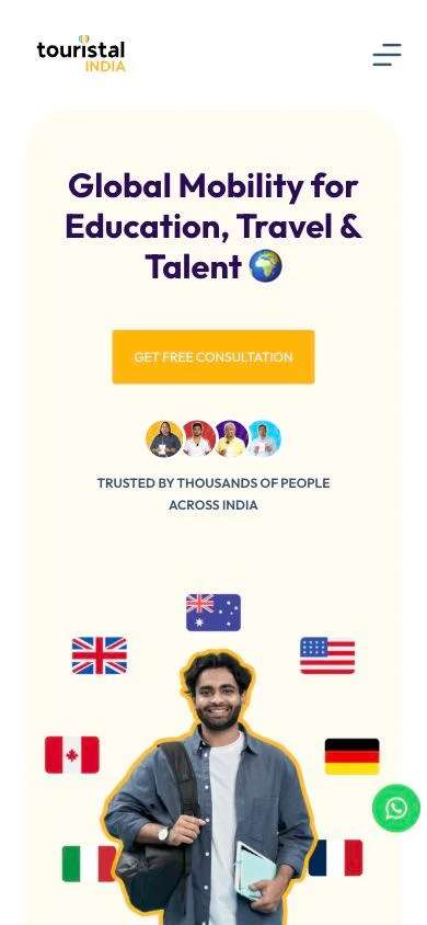 The mobile homepage of Touristal India’s public website